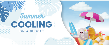 Beach setup with umbrella and chairs illustrating budget-friendly summer cooling tips