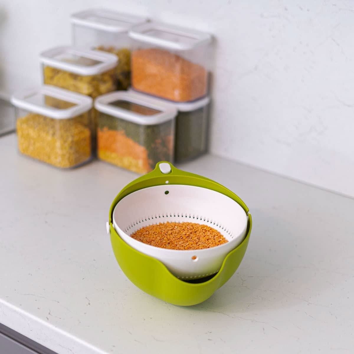 Calitek Rolling Colander Kitchen Strainer with Locking Handle Green and White