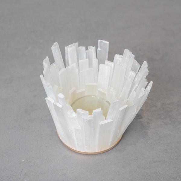 Selenite Crystal Stone Tea Light Candle Holder White