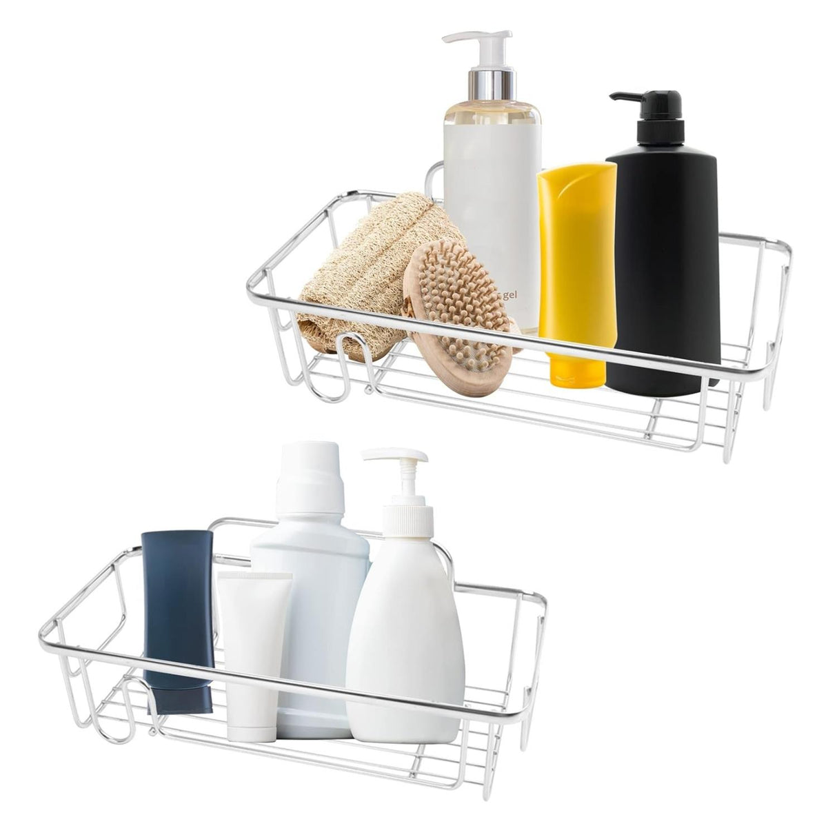 Rectangular 2x Shower Caddy Bathroom Suction Shelf Storage Holder No Drill Silver