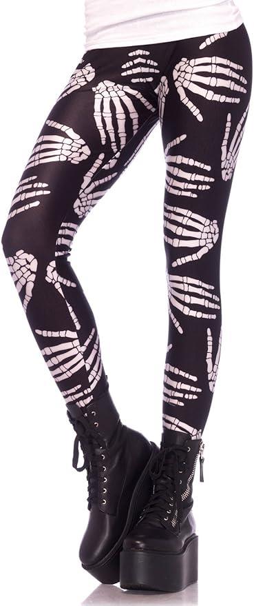 Women's Boney Hands Skeleton Print Leggings Medium