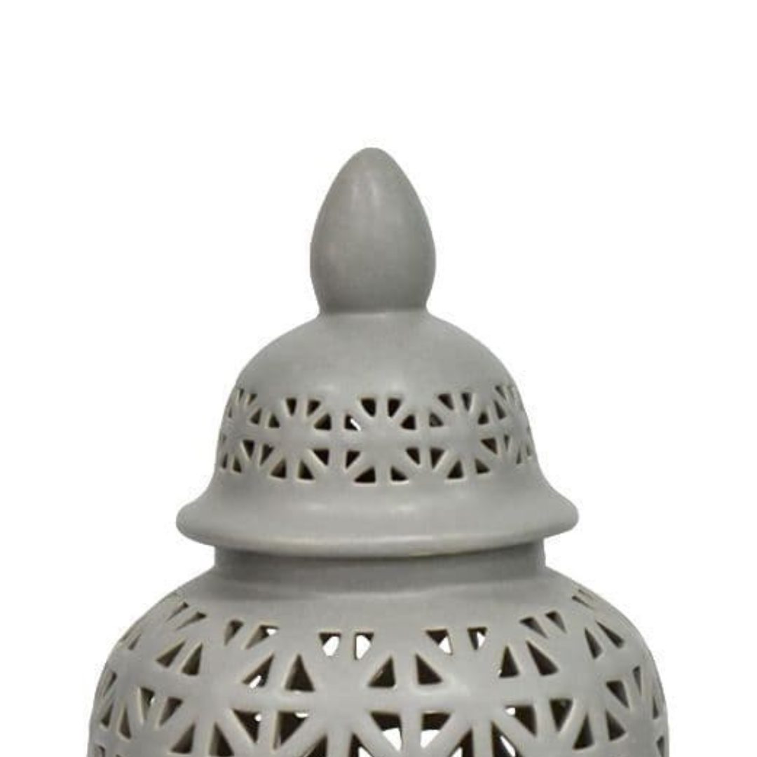 Cut-Out Ginger Decorative Jar with Lid H60cm Grey