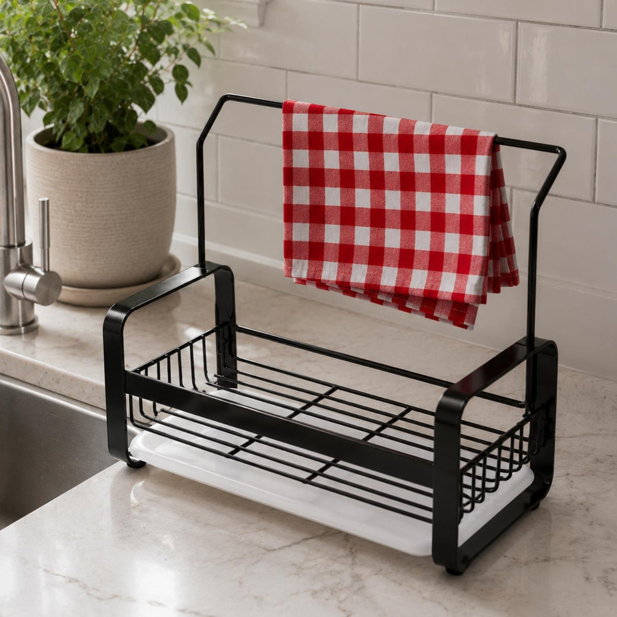 Large Kitchen Sink Caddy Organiser with Drying Rack Black