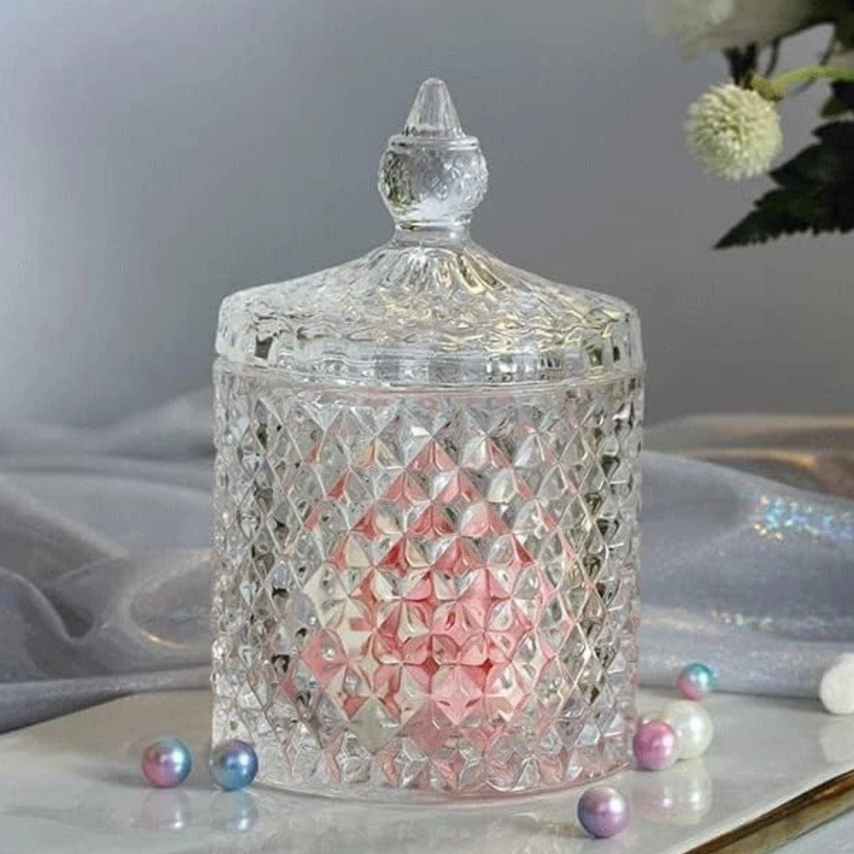 Elegant Crystal Storage Jar with Lid H14cm