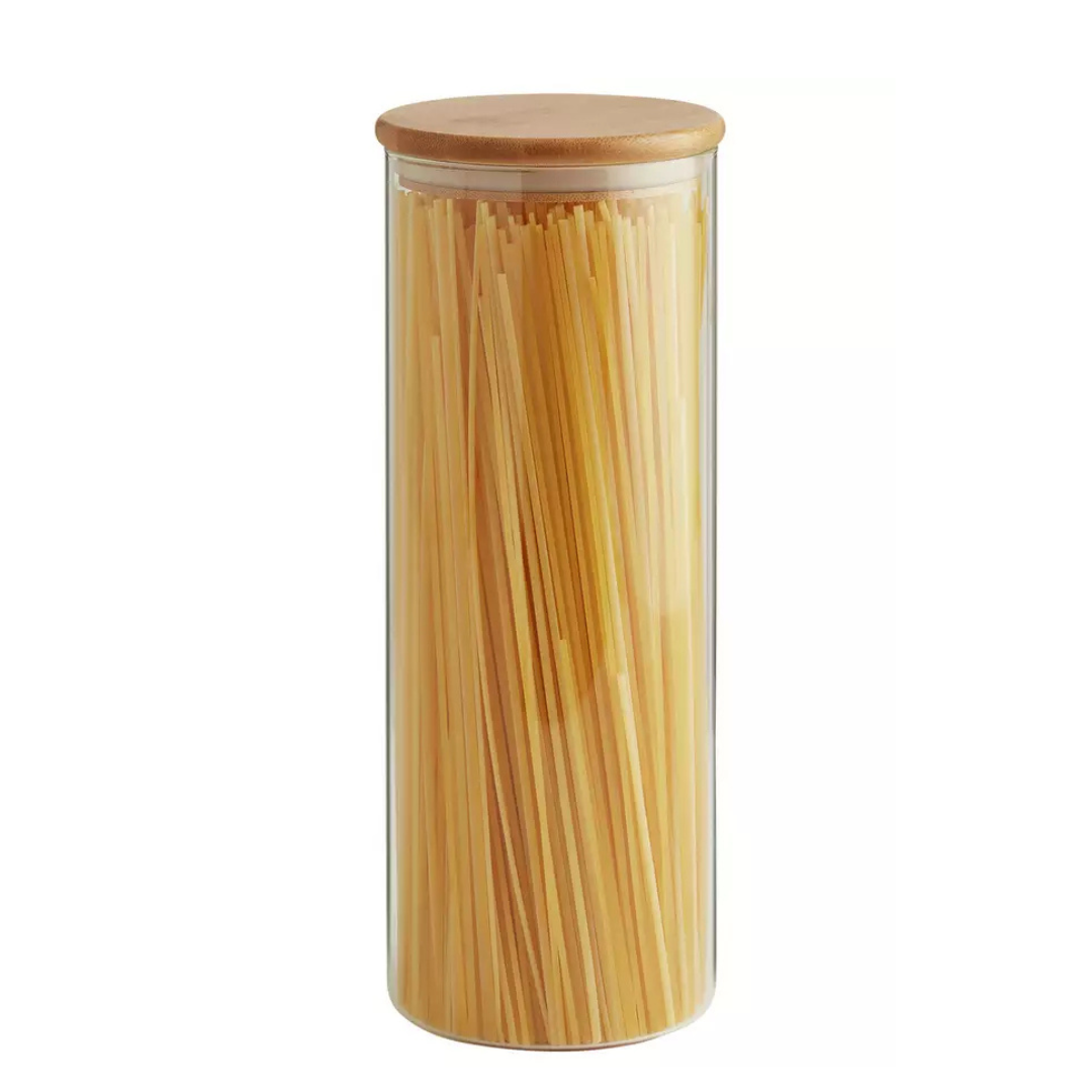 Clear Glass Cylinder Storage Jar with Bamboo Lid 1600ml