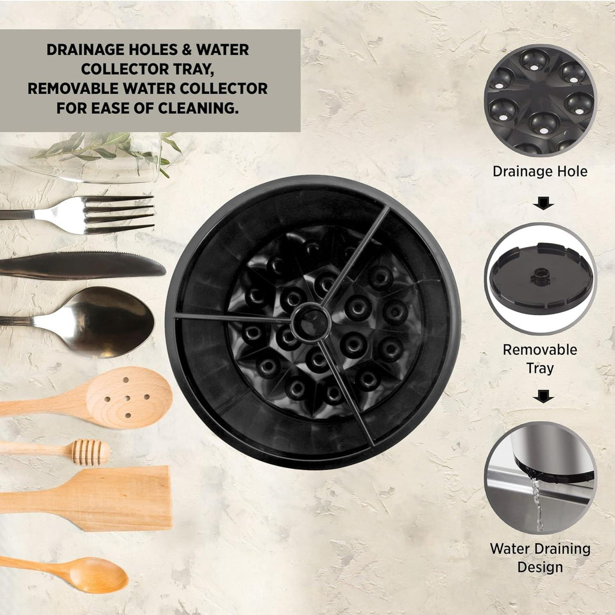 Deluxe Stainless Steel Rotating Cutlery Utensil Organiser