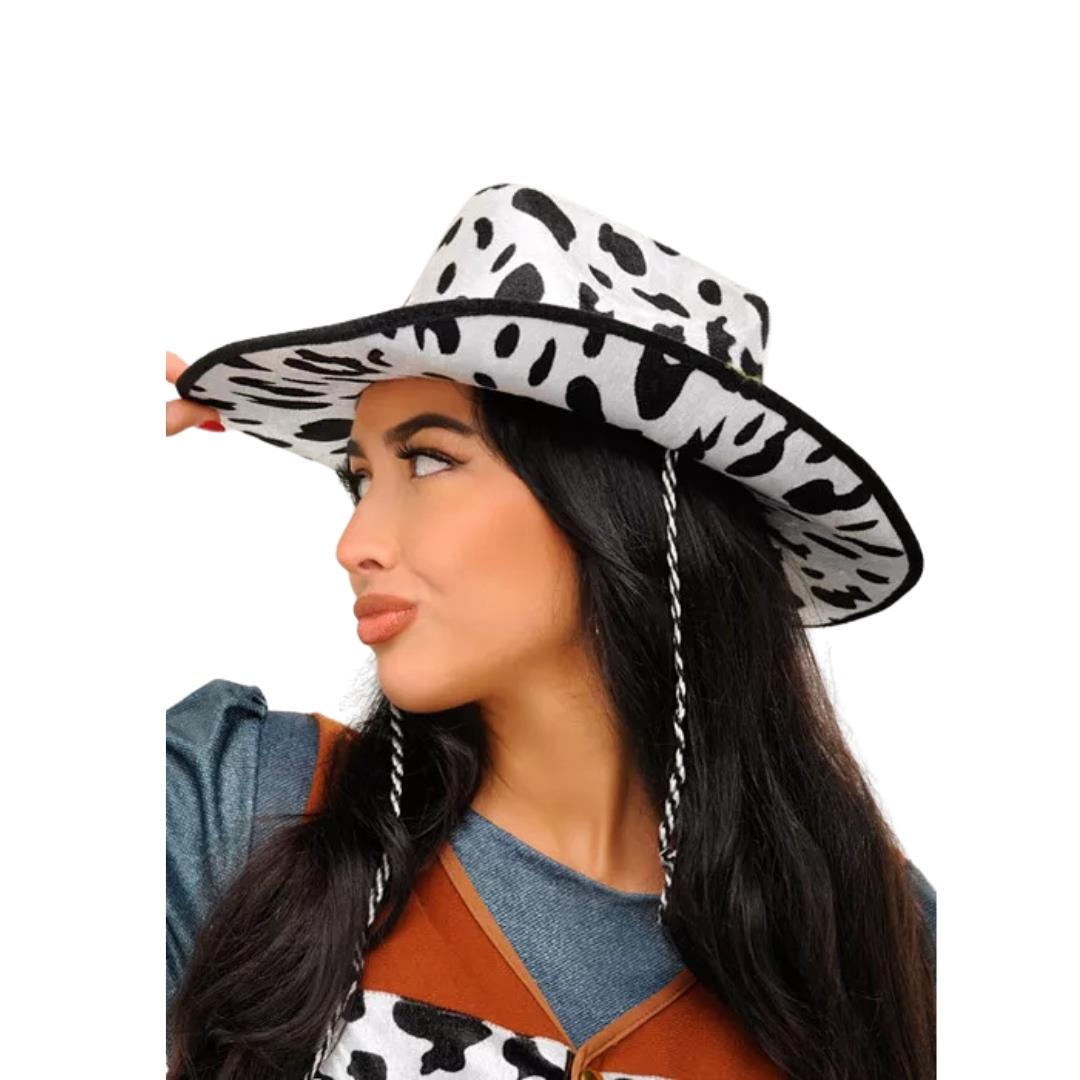 Women's Western Cowgirl Black and Off White Cow Print Hat One Size