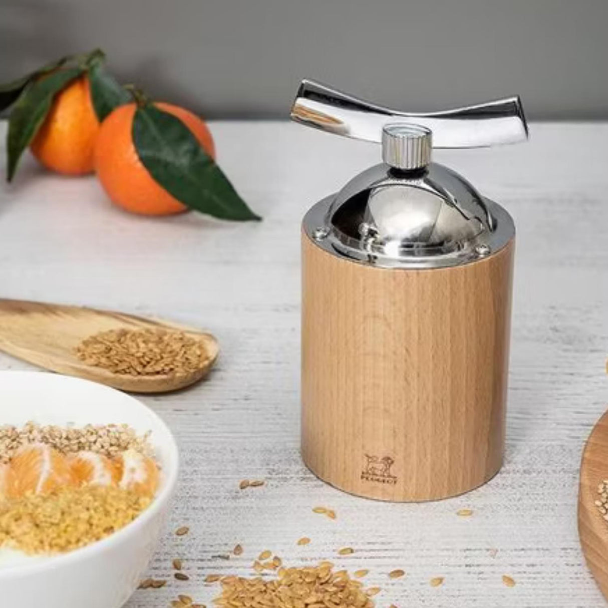 Peugeot Isen Flax Seed Mill Wood and Stainless Steel 13cm Natural