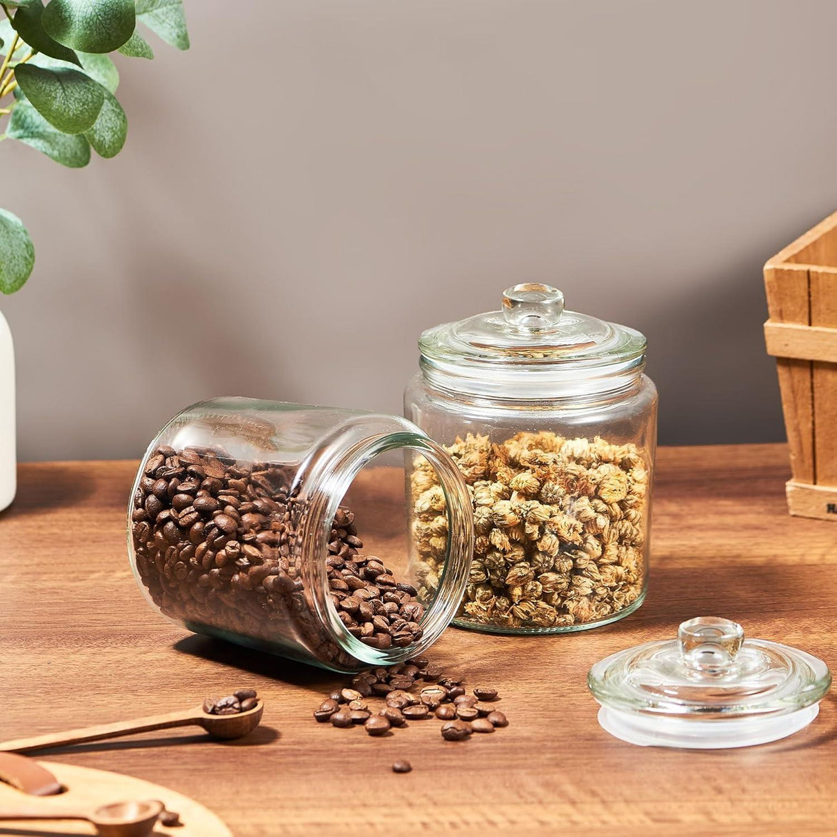 Premium 0.9L Thick Glass Storage Kitchen Jar with Airtight Lid