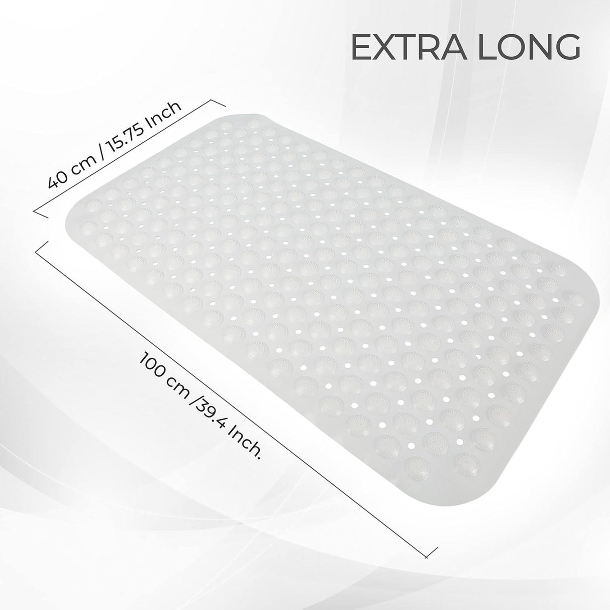 Non-Slip Durable Bath Shower Mat with Suction Cups 40cm x 100cm White