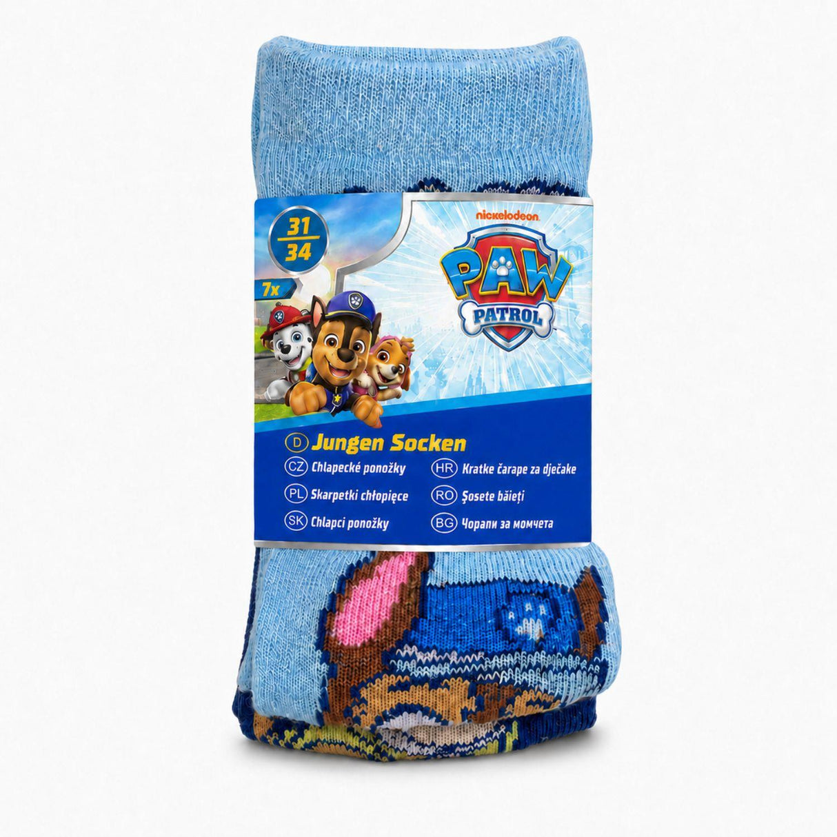Boys PAW Patrol 7 Pack Multicoloured Cotton Blend Socks EU 31-34 UK 12-2.5