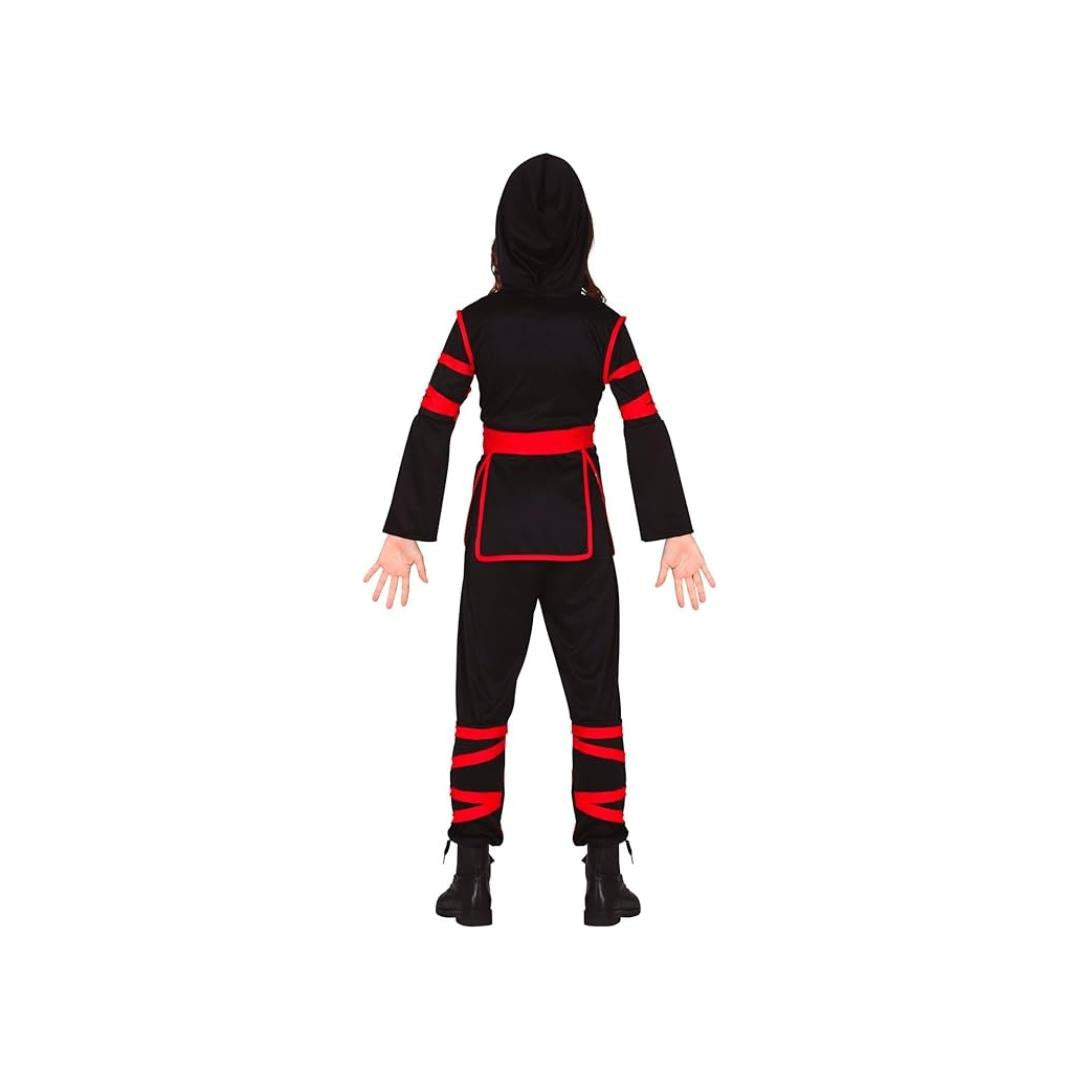 Girls Ninja Costume Black and Red Warrior Outfit with Hood and Mask 5-6 Years