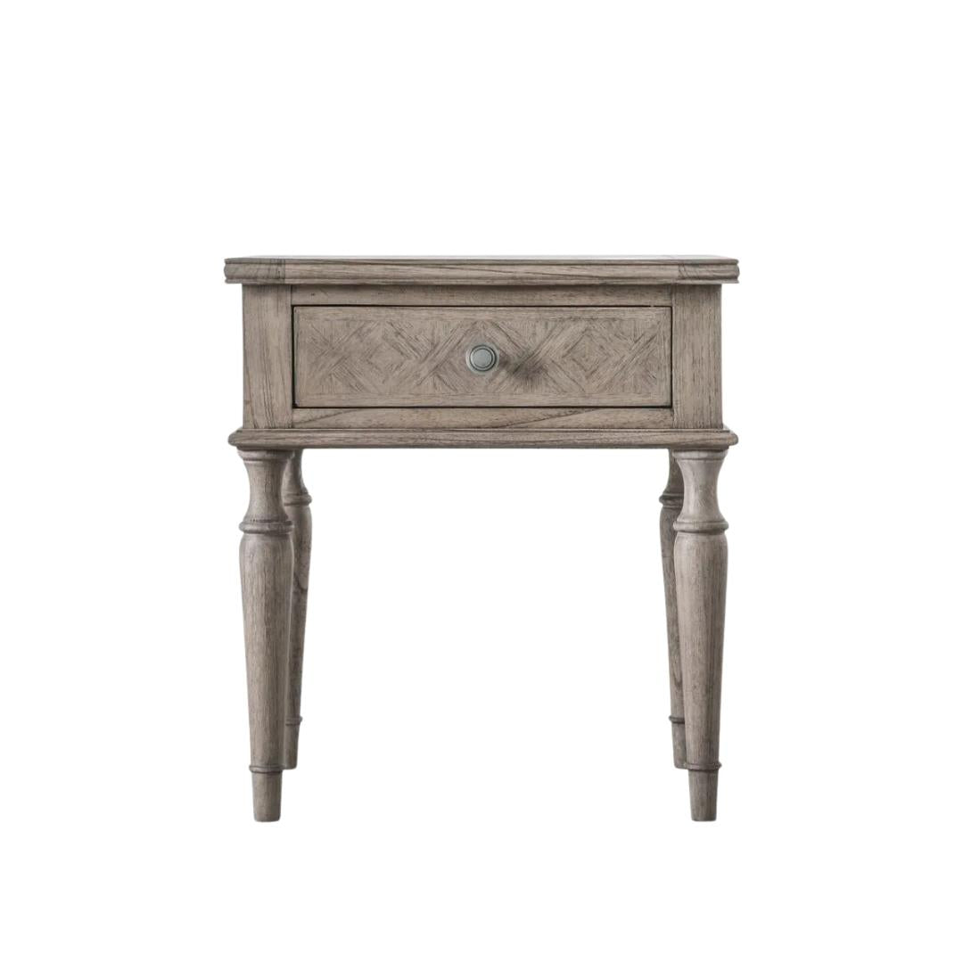 Traditional Mindy Wooden Parquet Side Lamp Table 1 Drawer