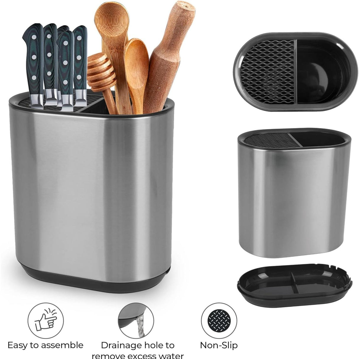 Kitchen Knife Block and Utensil Holder Storage Caddy Stainless Steel