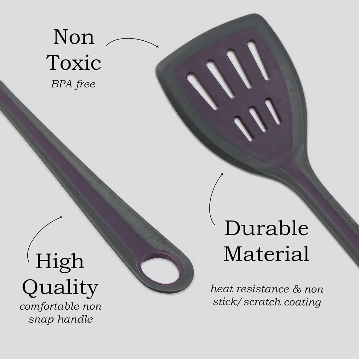 Calitek Utensil 5 Piece Set with Stand and Spoon Rest Purple