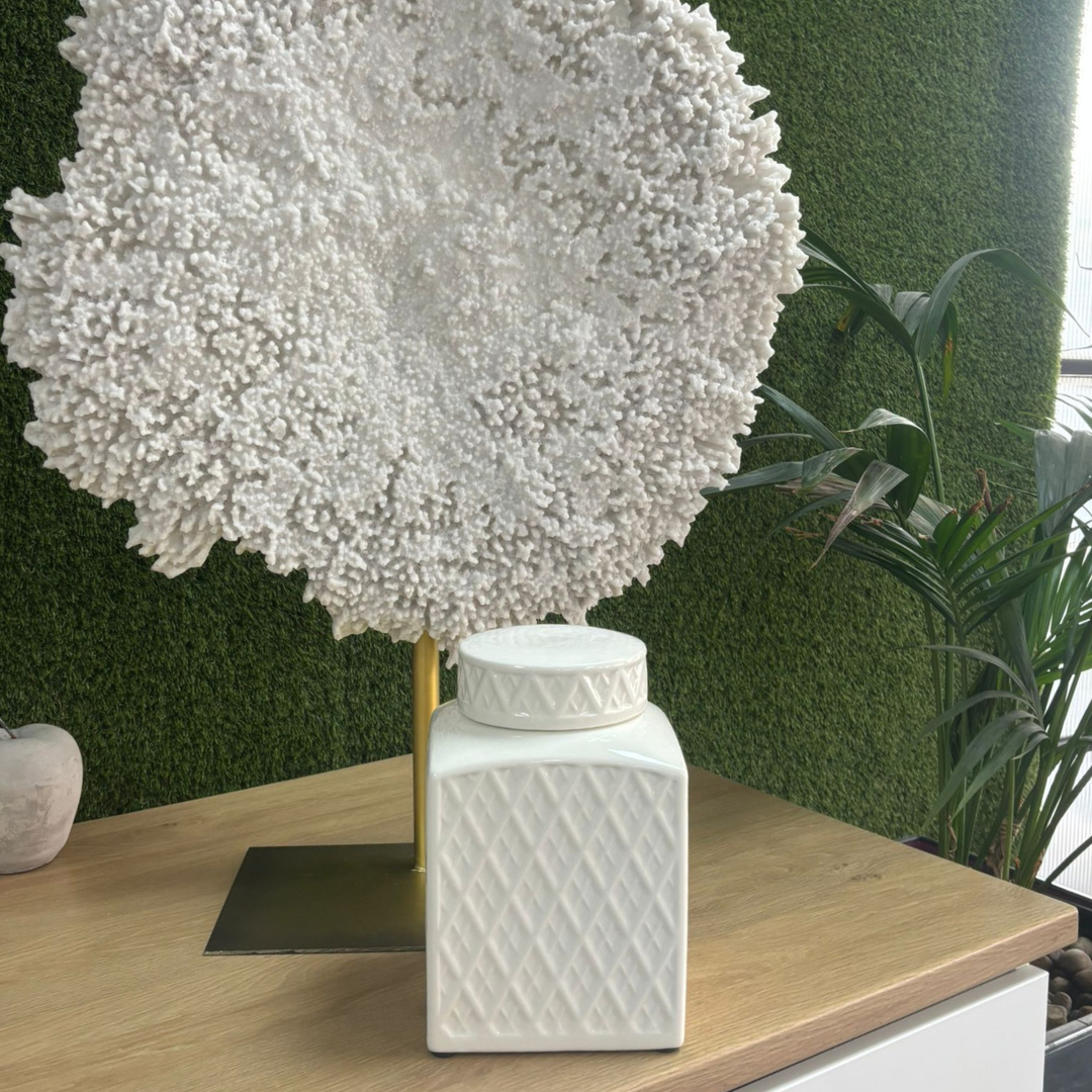 Embossed Diamond Glossy Ceramic Lidded Jar H23cm