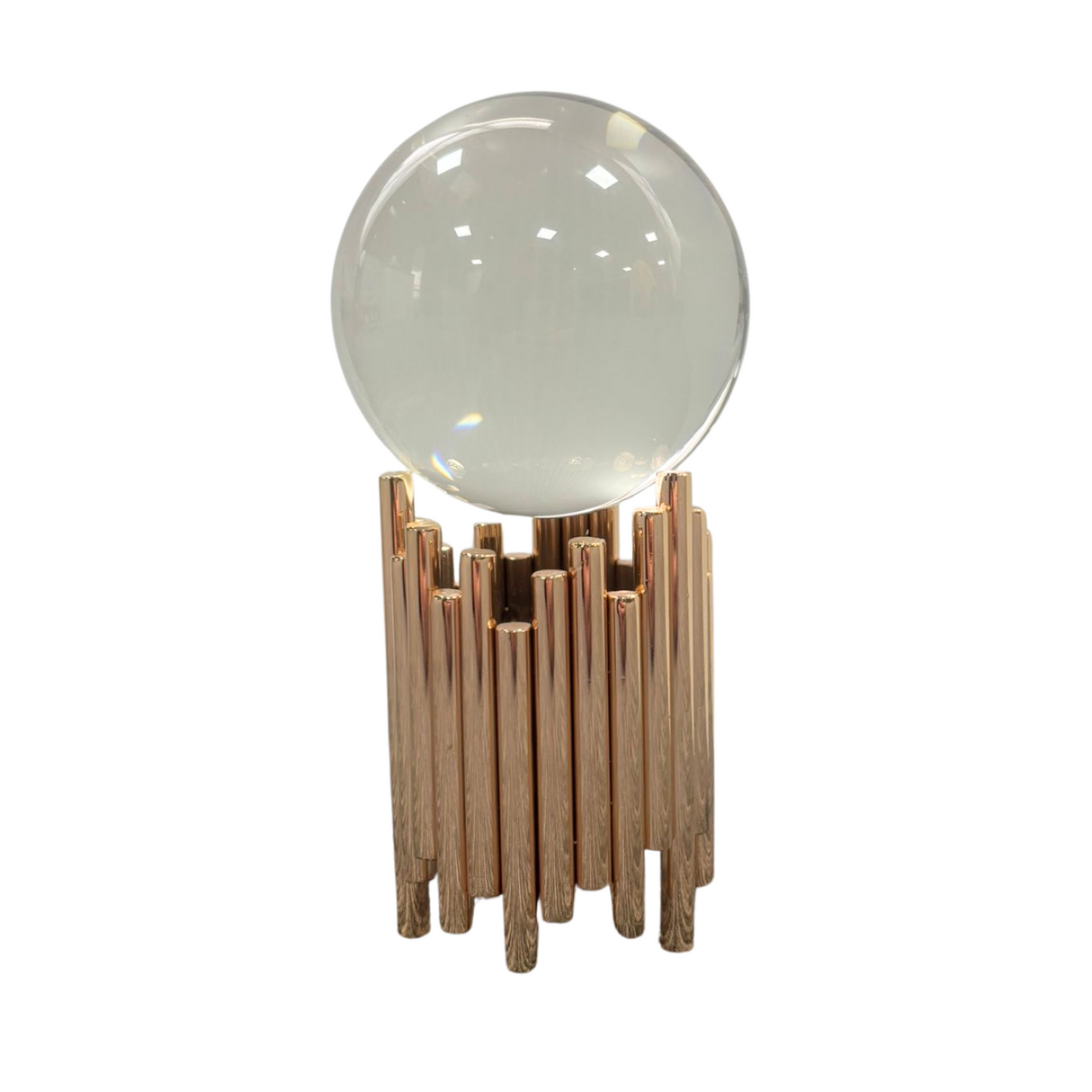 Crystal Ball with Gold Geometric Metal Stand 20cm