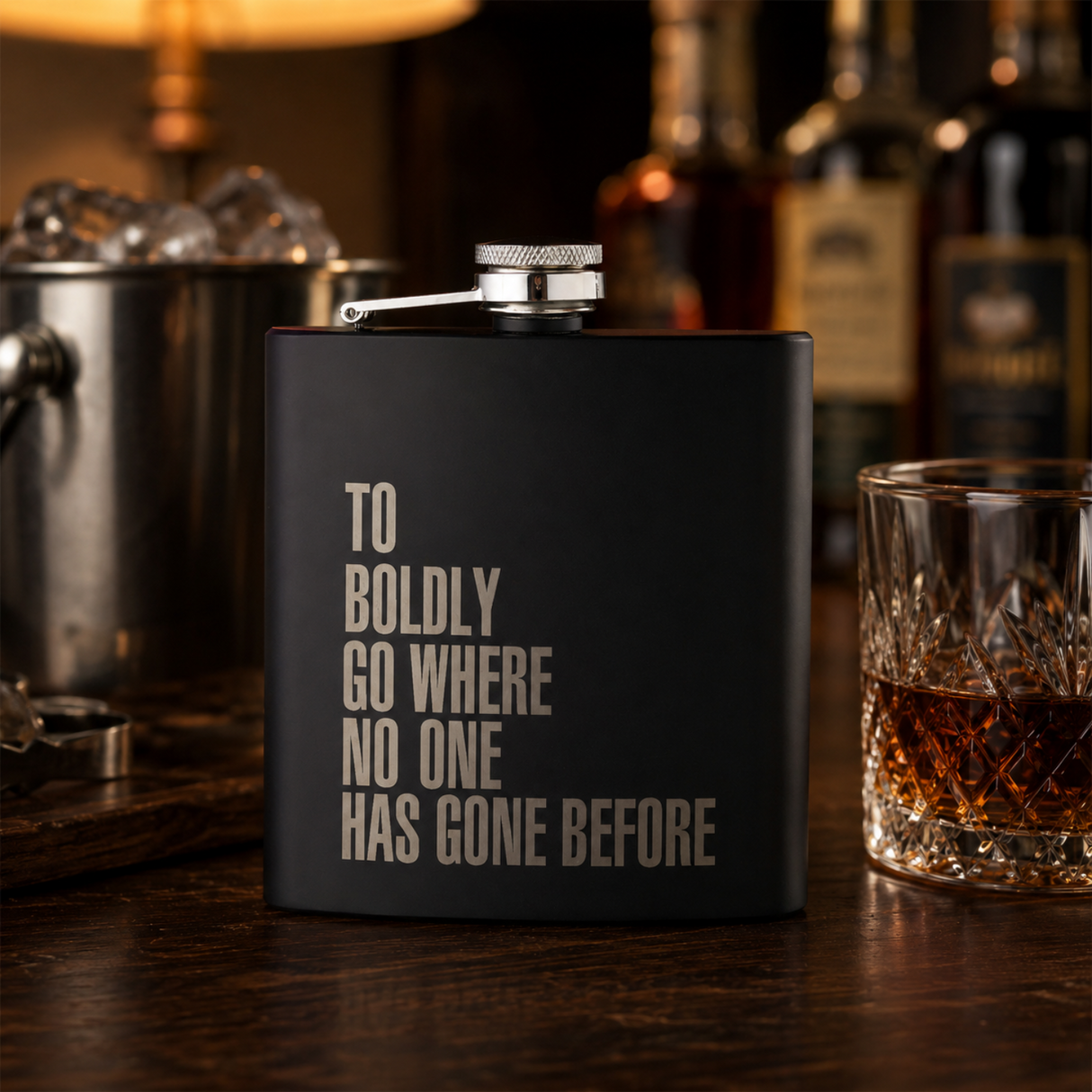 Star Trek "Boldly Go" Stainless Steel Hip Flask Black
