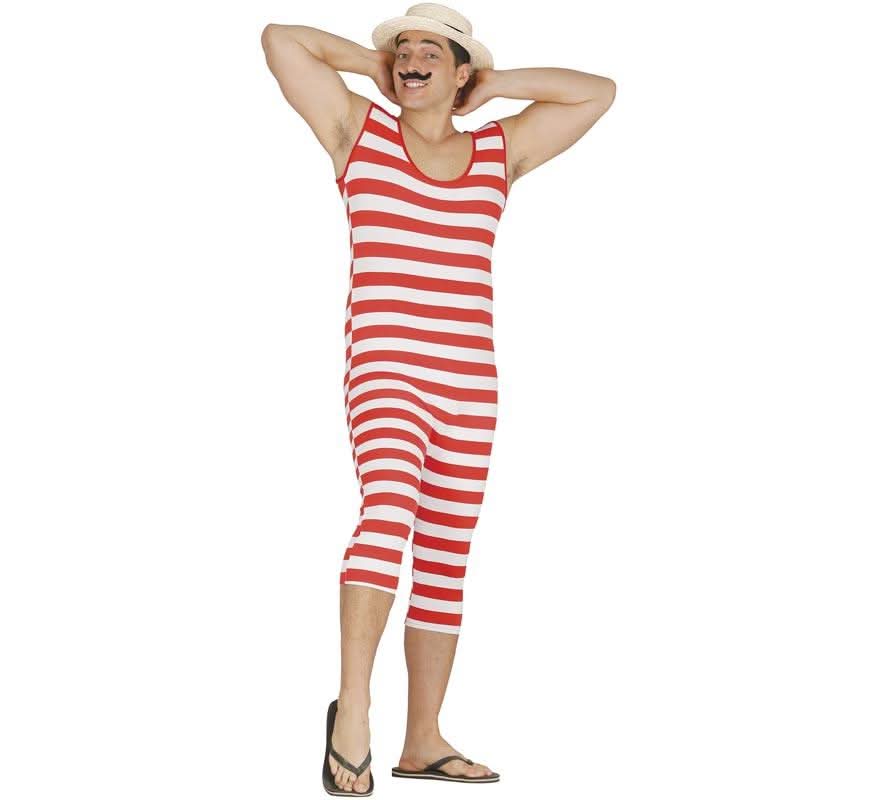 Fiestas Guirca Mens 1920s Red Striped Bather Costume Large-Extra Large