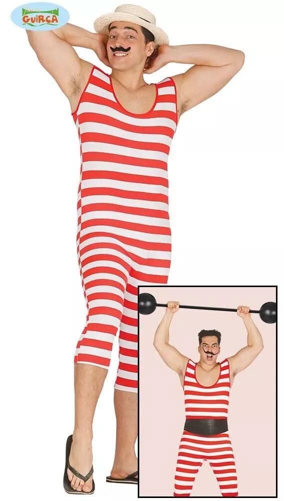 Fiestas Guirca Mens 1920s Red Striped Bather Costume Large-Extra Large