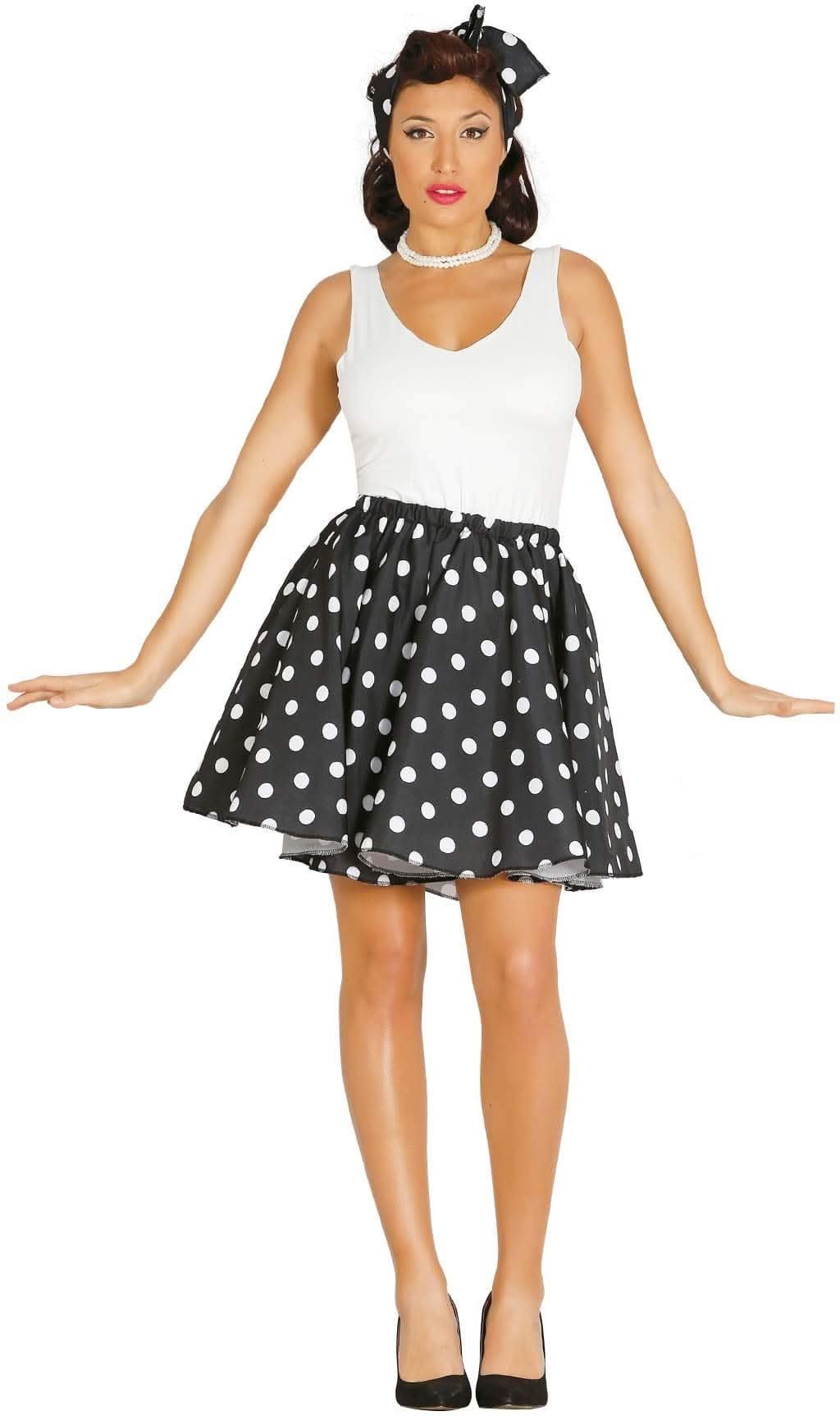 Women's 1950s Black Polka Dot Rock & Roll Costume - UK 14-16