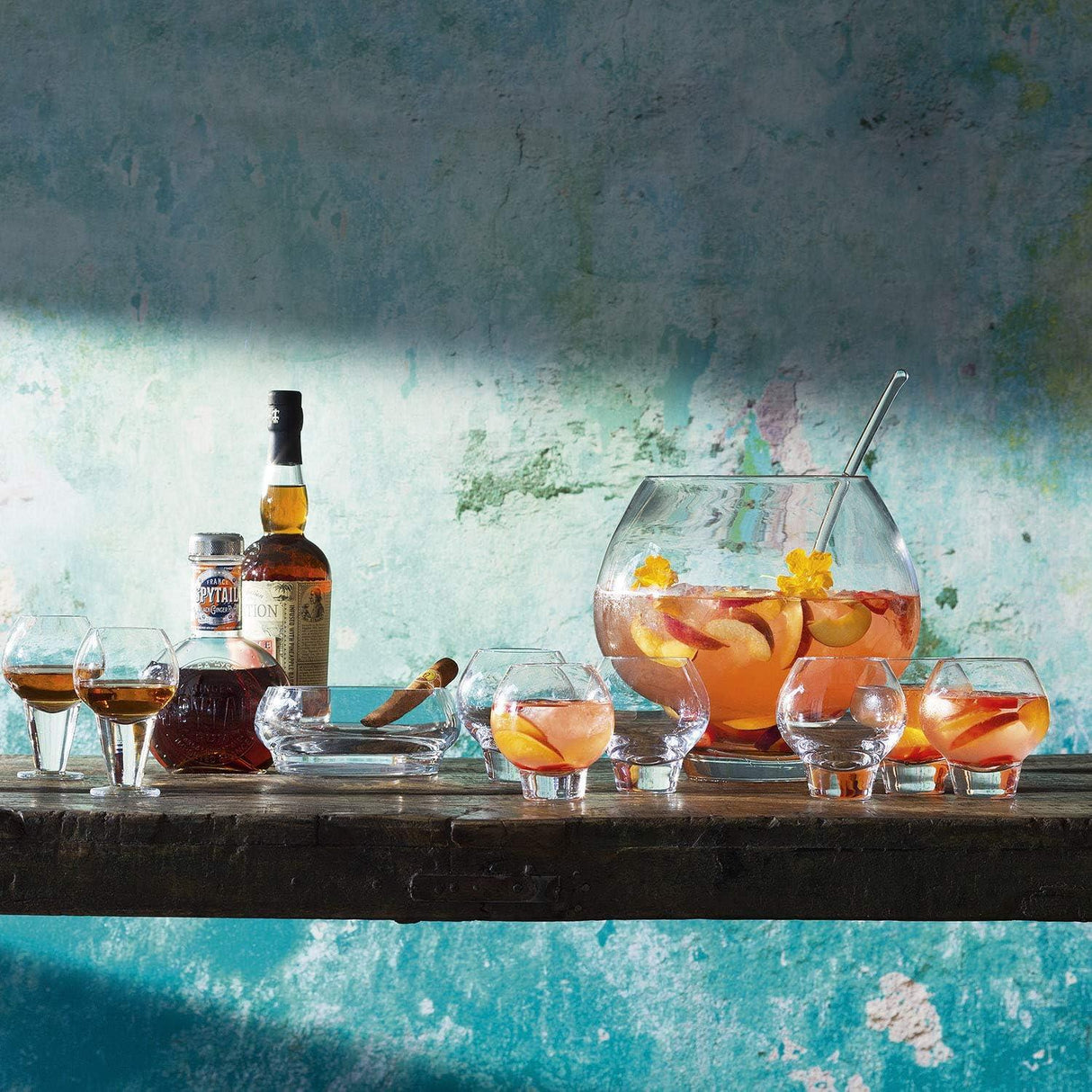 LSA Rum Punch Bowl Set with Ladle and Six Handmade Balloon Glasses