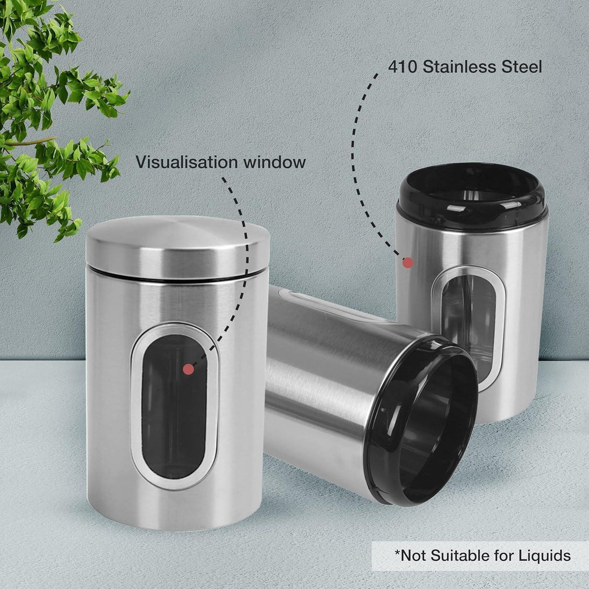 3 Piece Kitchen Canister Set Coffee Tea Sugar Caddy Silver