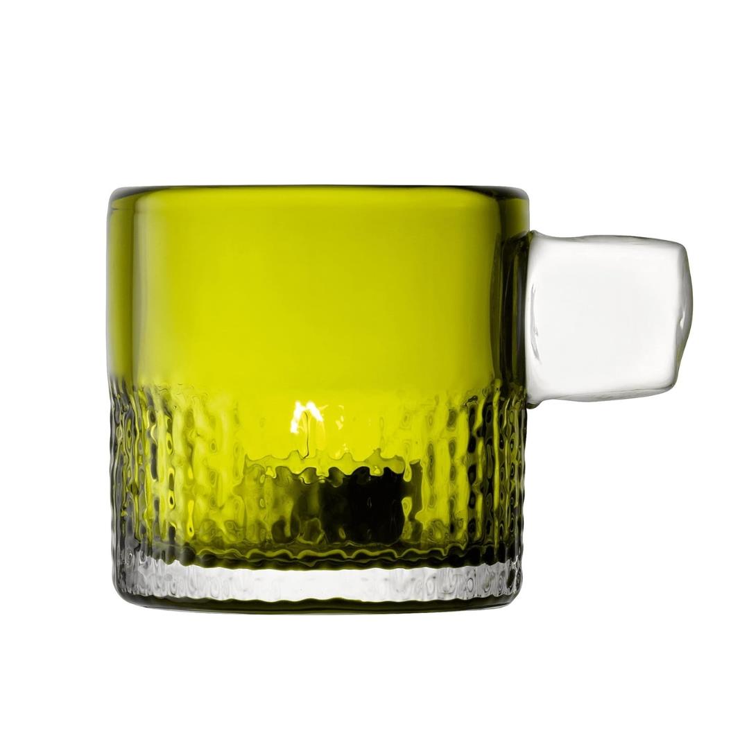 LSA Glass Tealight Holder with Handle 9cm Olive