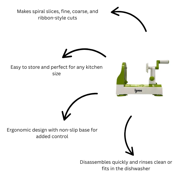 4-in-1 Vegetable Spiralizer Slicer Cutter Kitchen Food Prep Tool Green