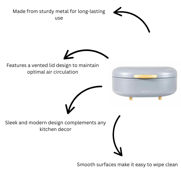 CALITEK Bread Bin with Bamboo Feet Carbon Steel Grey