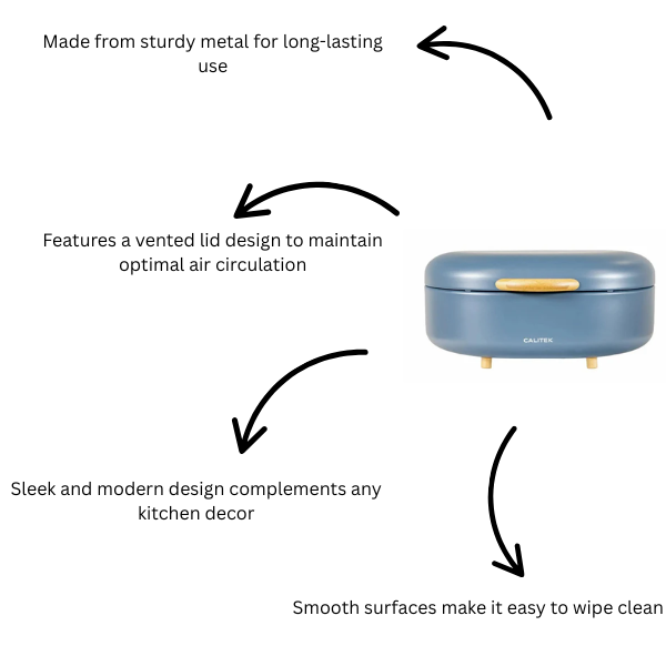 CALITEK Bread Bin with Bamboo Feet Carbon Steel Blue
