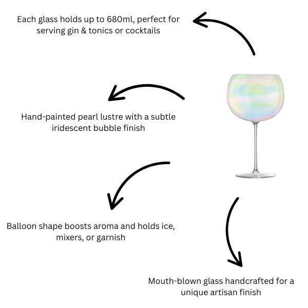 LSA Set of 4 Bubble Pearl Lustre Stemmed Balloon Glass Goblets 680ml