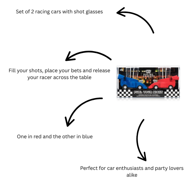 Racing Car Shot Glasses Set of 2 - Red and Blue - Plastic