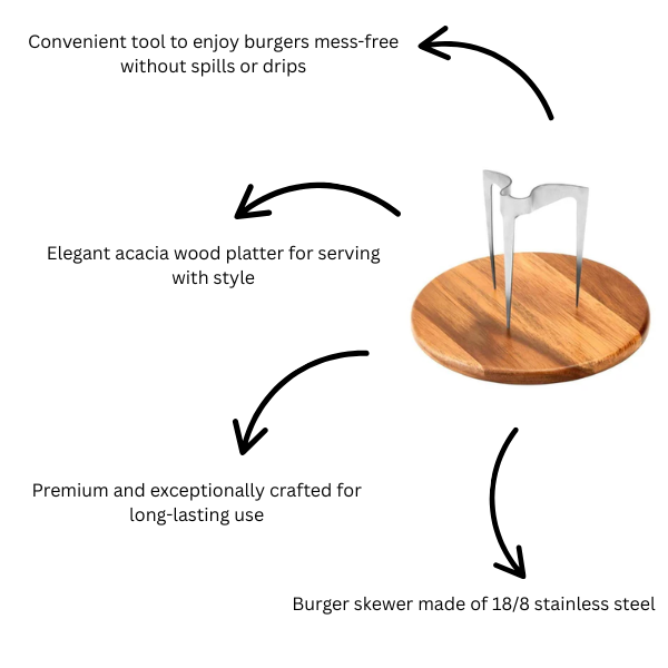 Burger Skewer Set – Stainless Steel & Wooden Plate