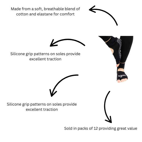 Ubung Yoga Socks Women's PSYSK701 Pack of 12 Size 4.5-9 UK Size Black