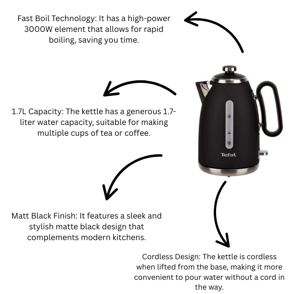 Tefal - KI780A40 Retra Kettle, Fast Boil, 3000 W, 1.7L - Matt Black