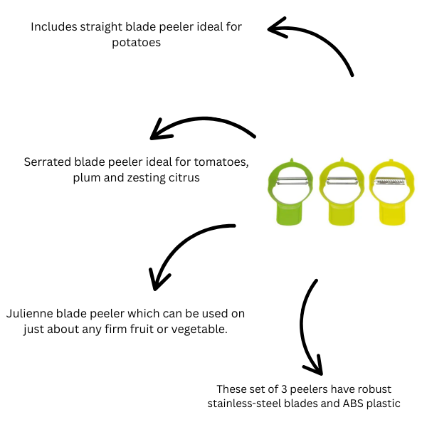 CALITEK Peeler Set of 3 Stainless Steel Blade with Nesting Design Smart Saving Tool-Multicoloured