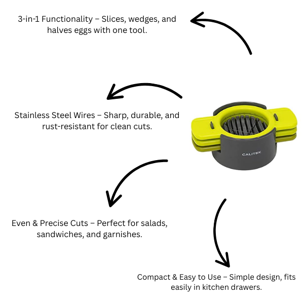 CALITEK 3-in-1 Egg Cutter, Wedger & Slicer – Steel