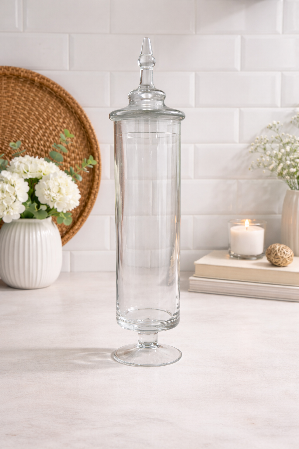 Clear Glass Apothecary Pedestal Jar with Lid Approx 57cm