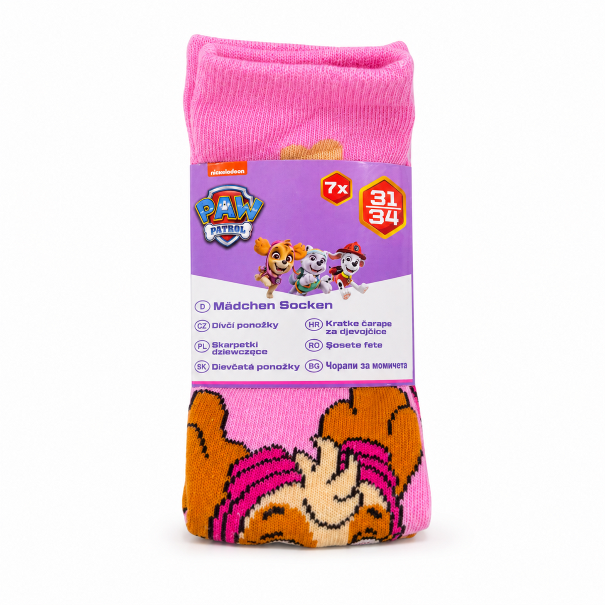 Girls PAW Patrol 7 Pack Multicoloured Socks EU 31-34 UK 12-2.5