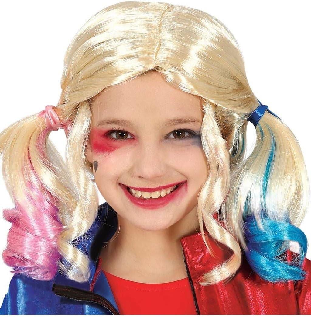 Child Halloween Fancy Dress Coloured Pigtails Wig Harley Quinn One Size