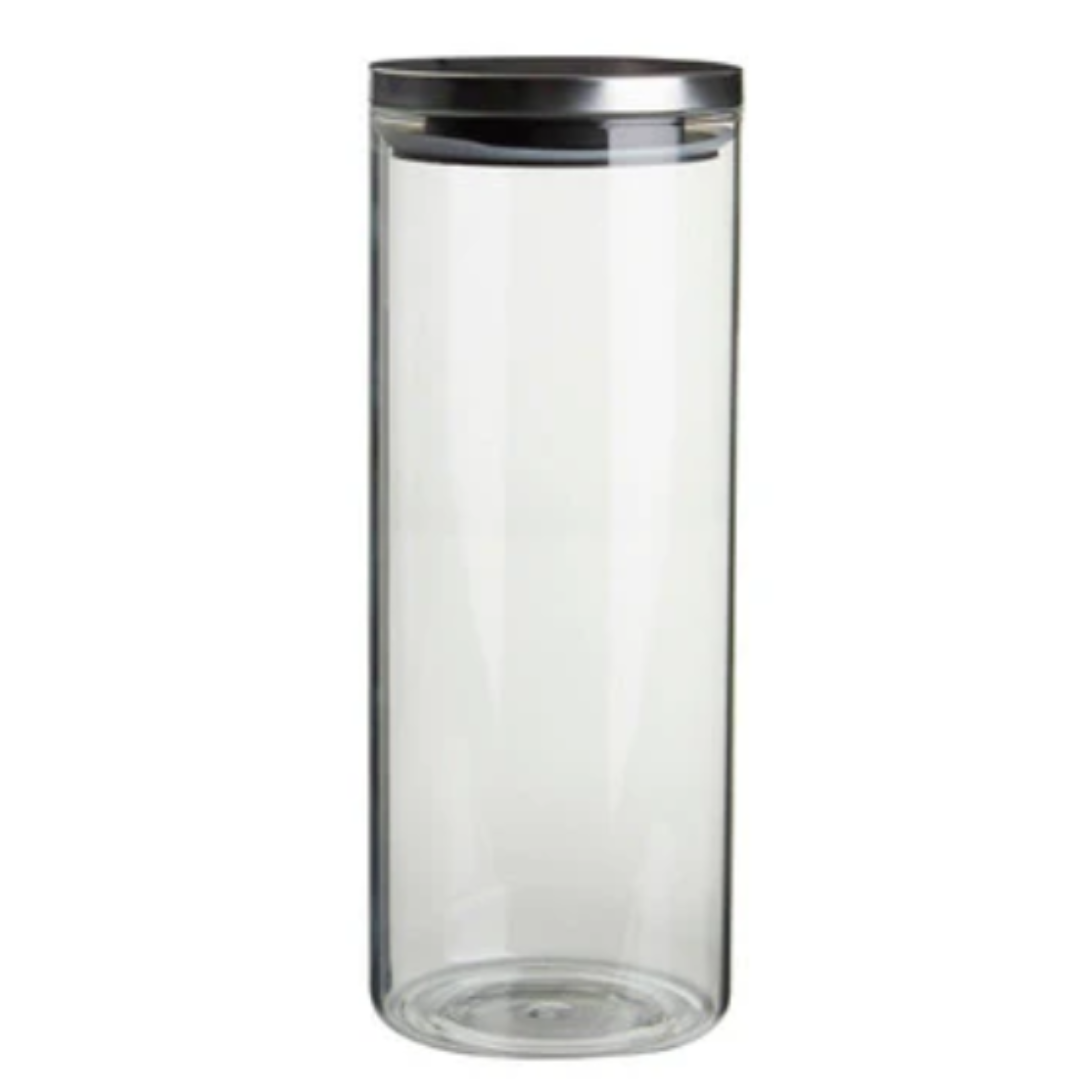 Clear Glass Cylinder Storage Jar with Black Lid 1600ml