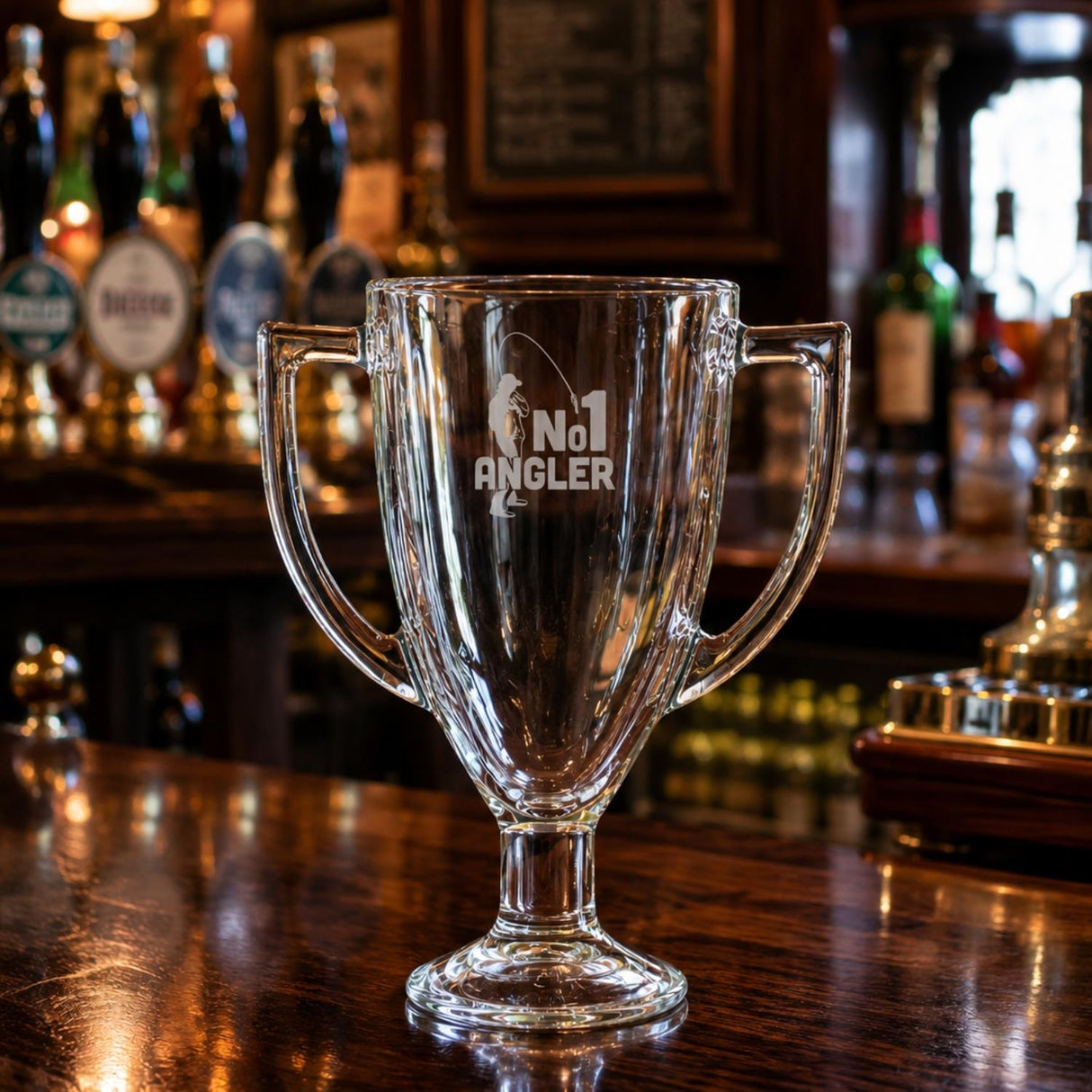 No 1 Angler Fishing Trophy Pint Glass Clear