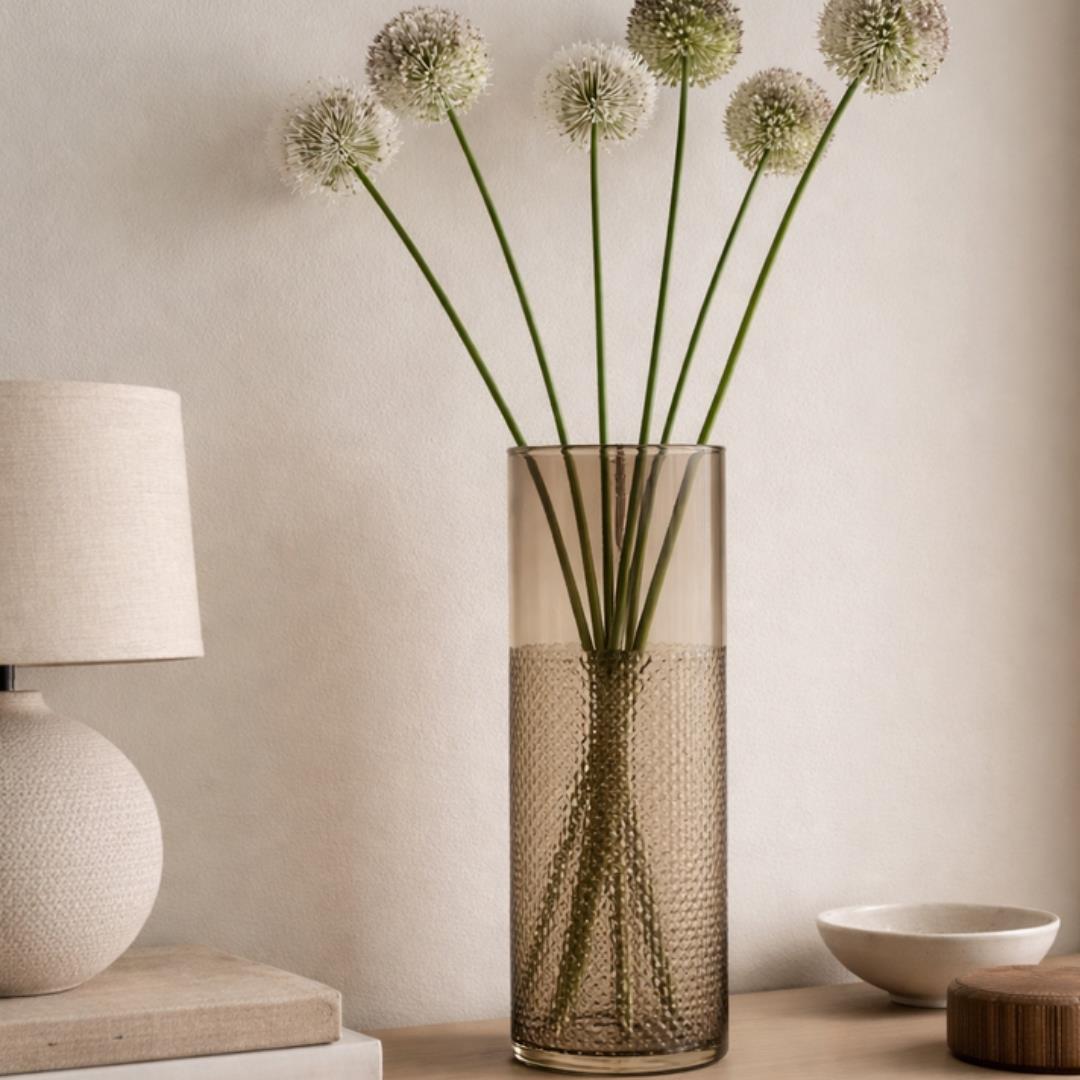 LSA Wicker Tall Mouth Blown Vase 40cm Taupe
