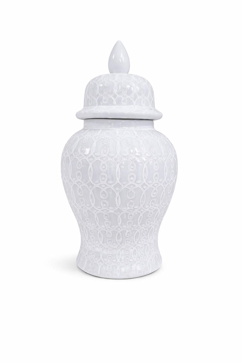 Large White Patterned Ginger Jar with Lid H50cm