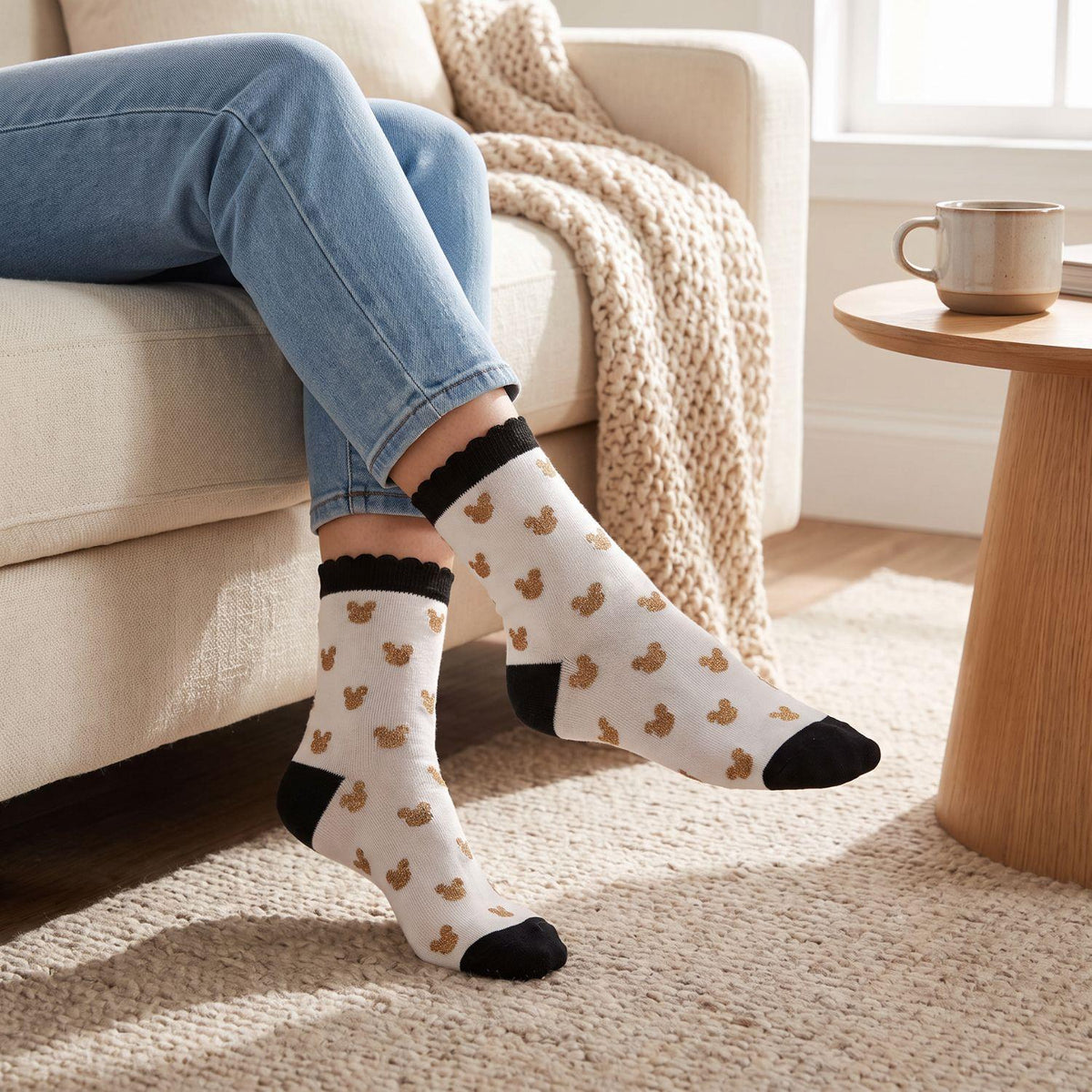 Women's Disney Mickey Mouse Glitter Socks 6 Pairs UK 3-5 Black and White