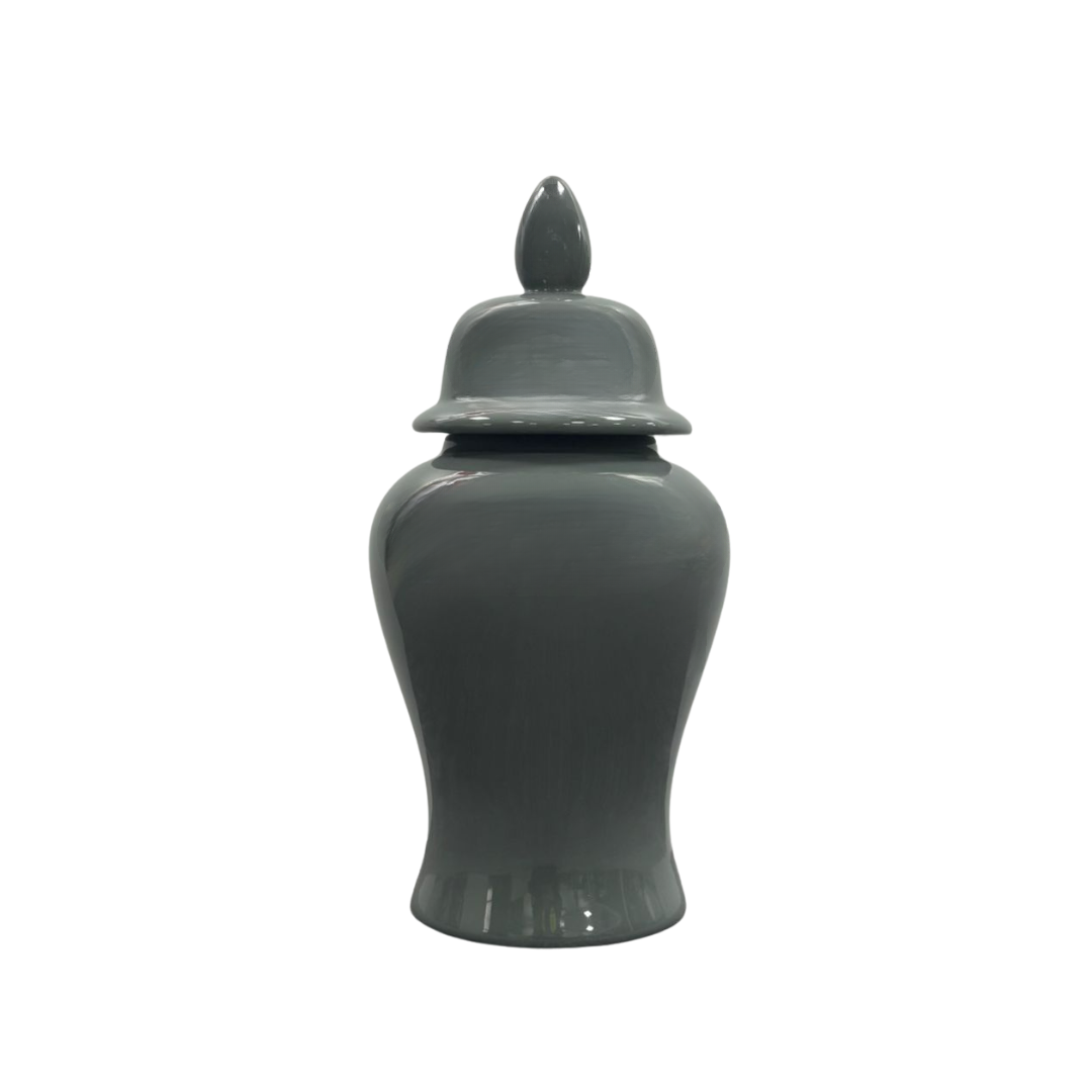Grey Ceramic Lidded Vase H50cm Gloss Decorative Ornament