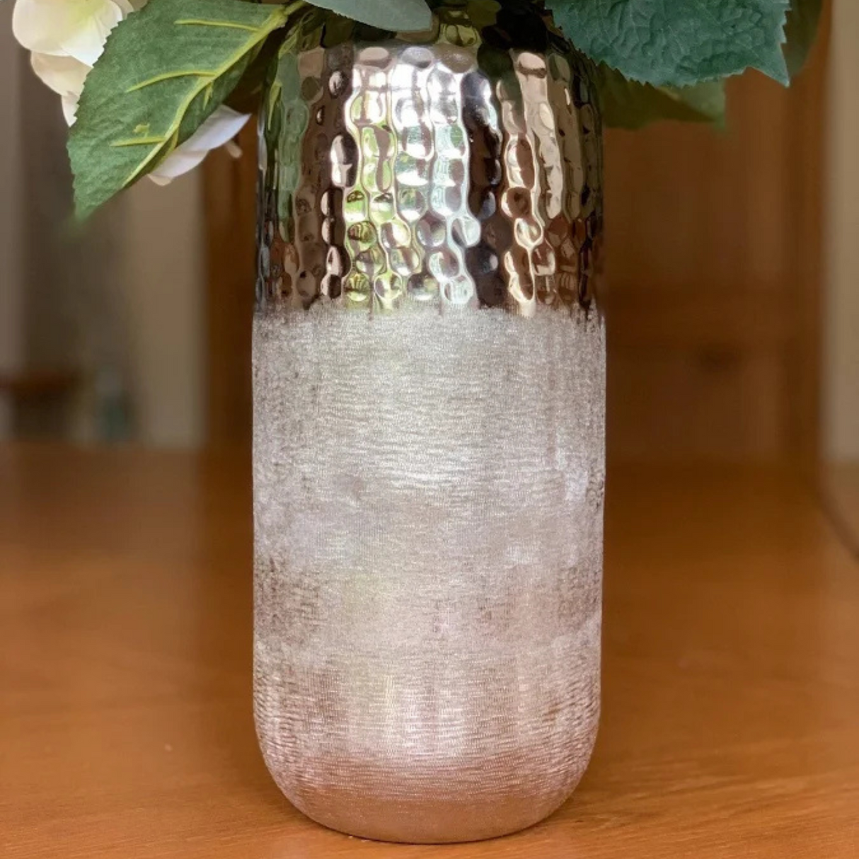 Hammered Silver Aluminium Small Vase H32cm