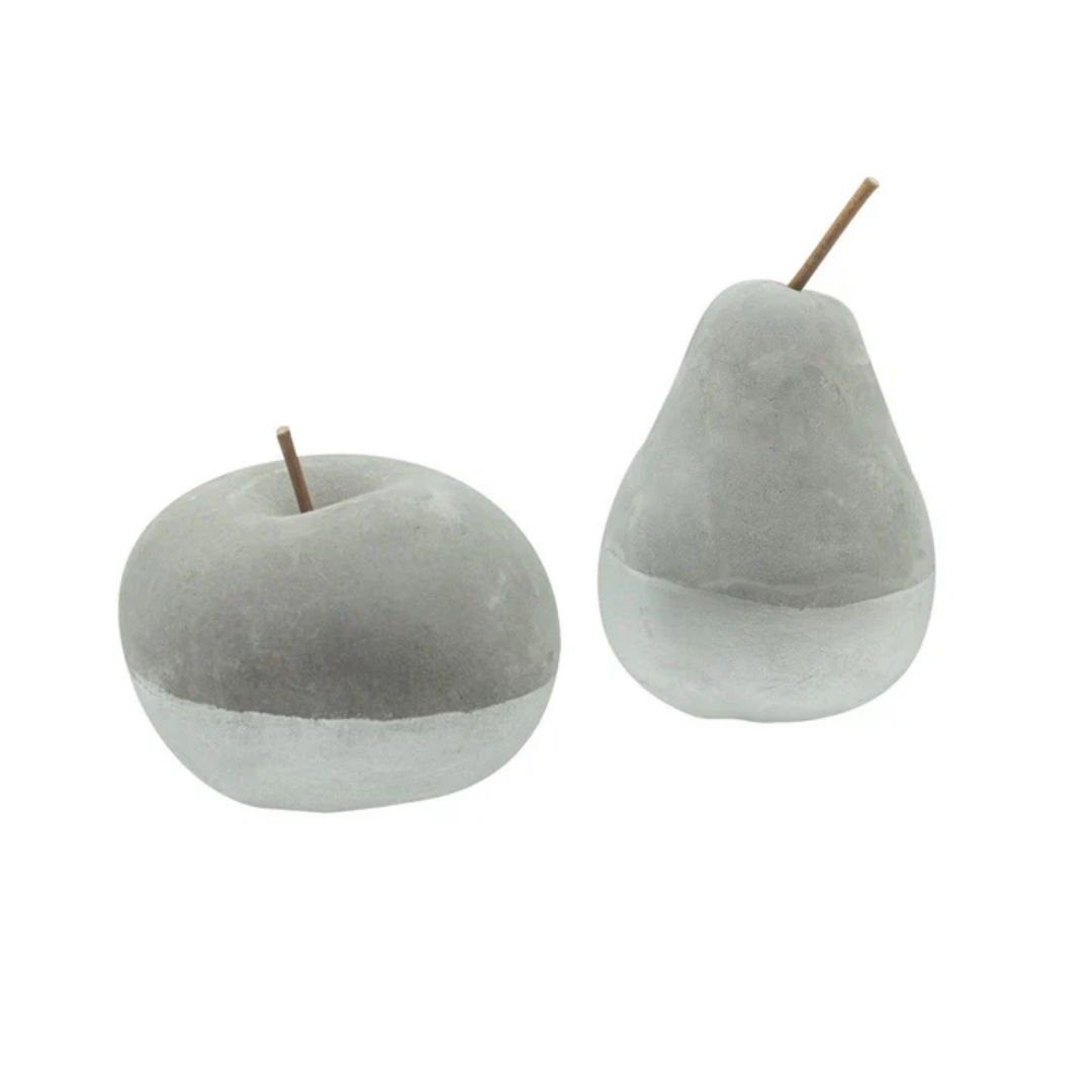 Modern Concrete Apple and Pear Decorative Ornament Set with Silver Detail