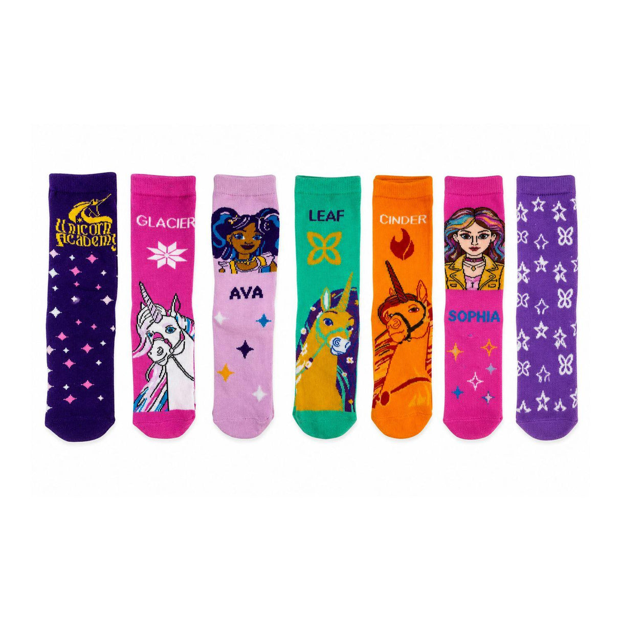 Girls Unicorn Academy 7 Pack Multicolour Cotton Blend Socks EU 31-34 UK 12.5-2